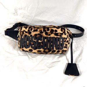 MOSCHINO Authentic Black Multi Calf Hair Men's Belt Bag Funny Pack Made in Italy